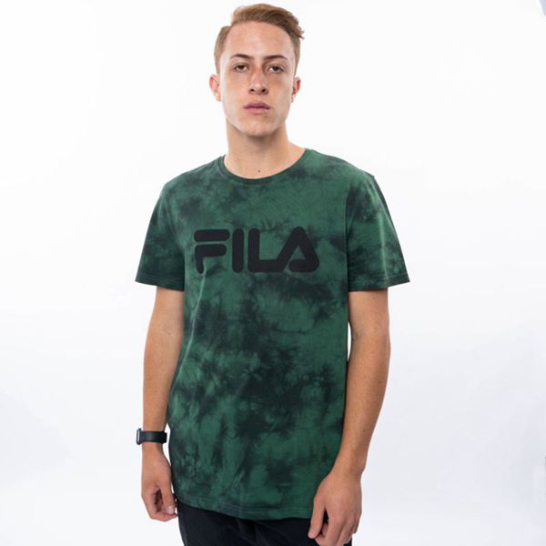 Camisetas Manga Corta Fila Hombre Negras / Verde Oliva - Mono Deckle Tie Dye - España 754031JXZ